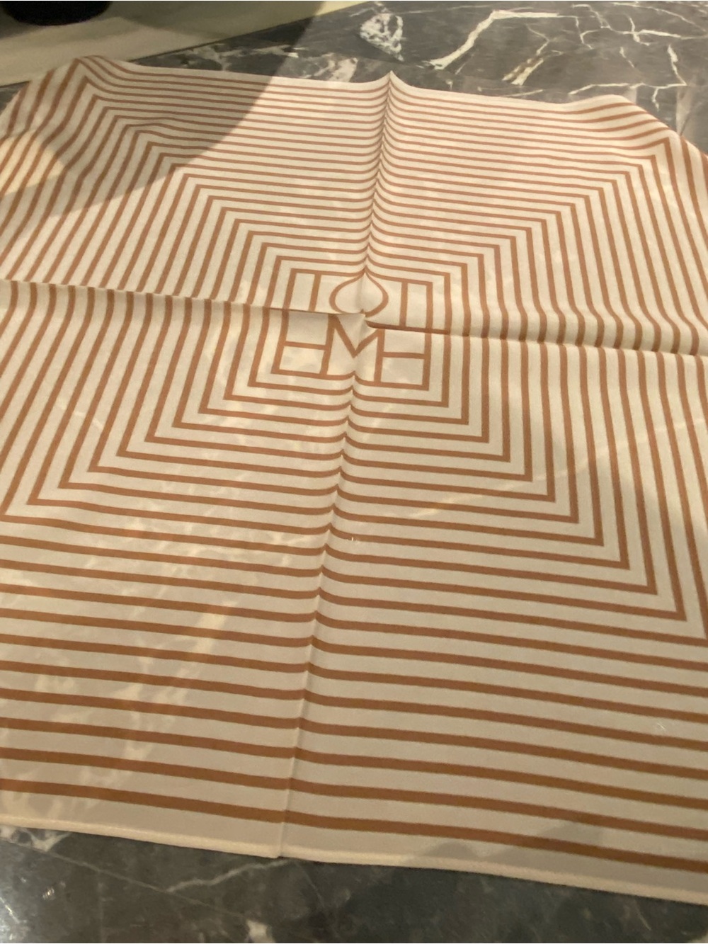Toteme Cream and Tan Striped Geometric Silk Scarf - Picture 3 of 10